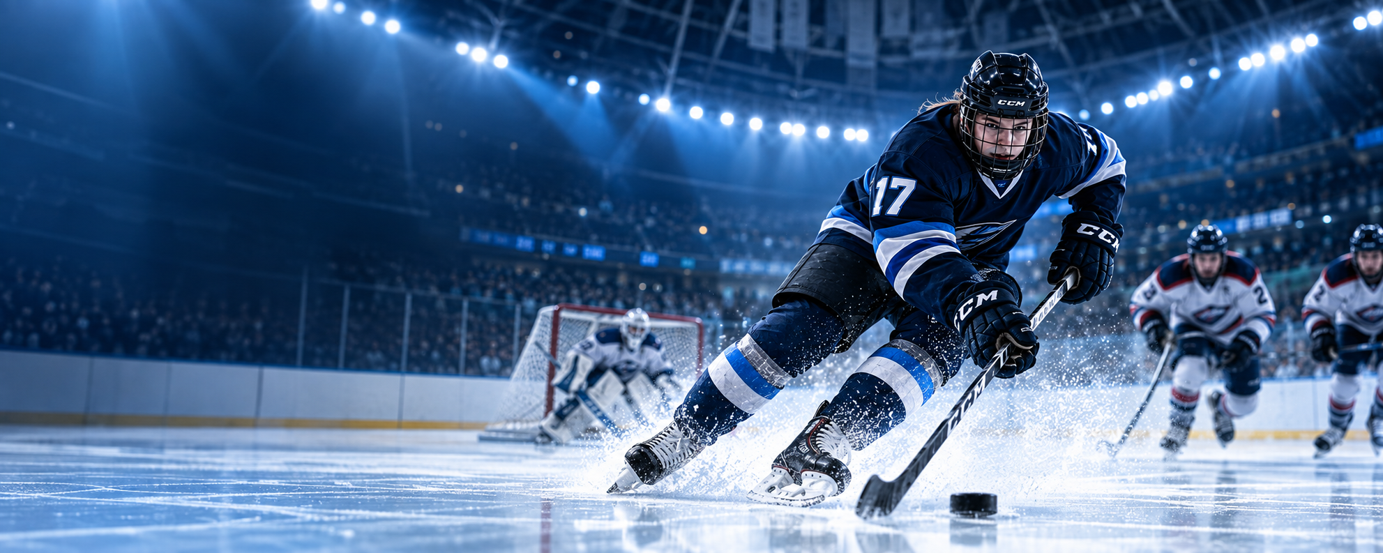 Hockey player skating during a game